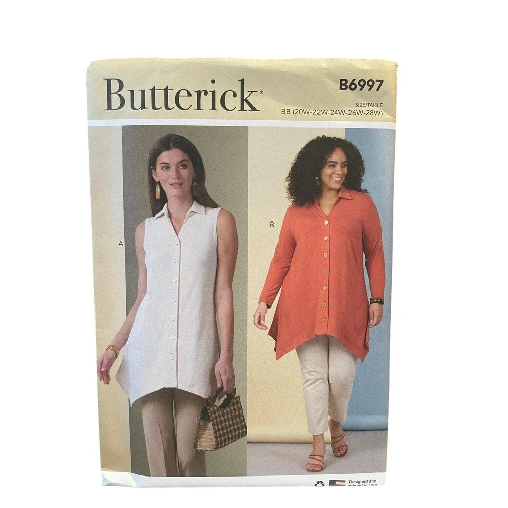 Butterick B6997 Women's Knit Tops Plus Size 20W-28W Modern Pattern